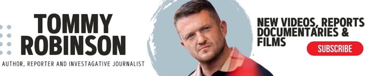 La bannière de la chaîne YouTube de Tommy Robinson (avec un typo)